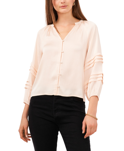 1.STATE WOMEN'S PIN TUCK DETAIL SLEEVE BUTTON FRONT BLOUSE