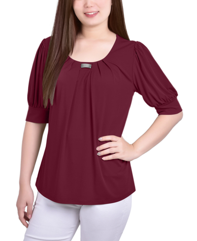 Ny Collection Women's Short Balloon Sleeve Top With Hardware In Rhododendron