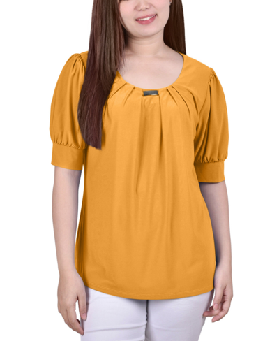 Ny Collection Women's Short Sleeve Balloon Sleeve Top In Golden-tone Glow