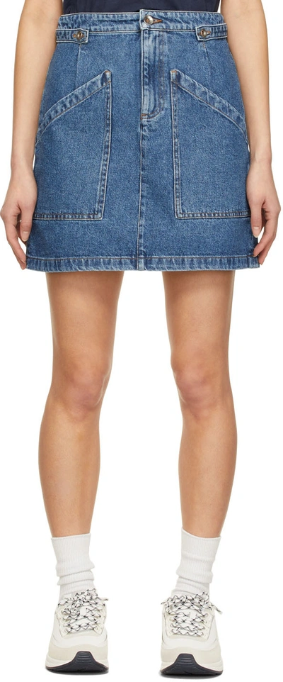 Apc Claudie Patch-pocket Denim Mini Skirt In Blue