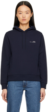 Apc Logo Cotton Jersey Sweatshirt Hoodie In Iak Dark Navy