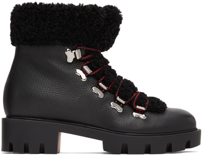 Christian Louboutin Black Edelvizer Flat Ankle Boots In Bk01 Black