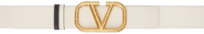 Valentino Garavani Reversible Off-white & Black Vlogo Belt In L11 Light Ivory/nero