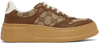 Gucci Textured Leather Sneakers With Branded Chunky Outsole In 2866 Hezelnut/bei.eb