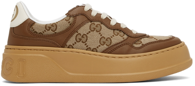 Gucci Textured Leather Sneakers With Branded Chunky Outsole In Brown