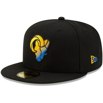 New Era Men's Black Los Angeles Rams Logo Color Dim 59fifty Fitted Hat