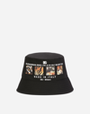 Dolce & Gabbana Cotton Bucket Hat With Tiger-print Details In Multicolor