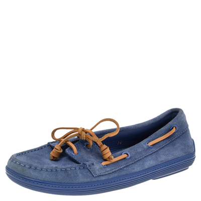 Pre-owned Tod's Blue Suede Lace Up Boat Loafers Size 38