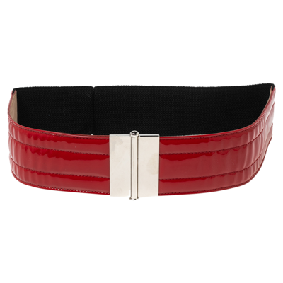 Pre-owned Dolce & Gabbana Red/black Patent Leather And Elastic Waist Belt 85cm