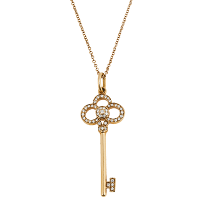Pre-owned Tiffany & Co Crown Key Diamond 18k Rose Gold Pendant Necklace
