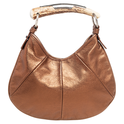 Pre-owned Saint Laurent Yves  Bronze Leather Mini Mombasa Hobo In Metallic