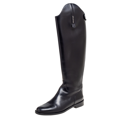Pre-owned Gucci Black Leather Knee High Boots Size 40