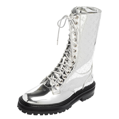 Pre-owned Jimmy Choo Silver Leather Cora Combat Boots Size 37