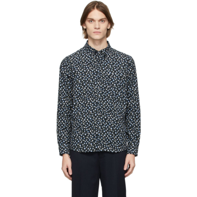 Apc Paul Cotton Corduroy Velvet Floral Print Regular Fit Button Down Shirt In Black