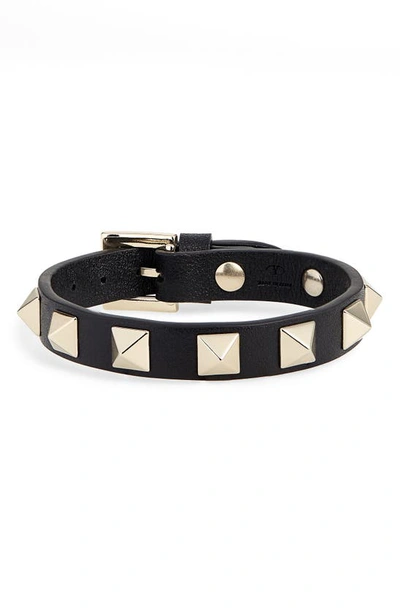 Valentino Garavani Valentino Rockstud Small Leather Bracelet In Nero