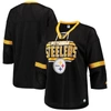 Starter Women's Black Pittsburgh Steelers Lead Game Lace-up V-neck 3/4 Sleeve T-shirt In Black