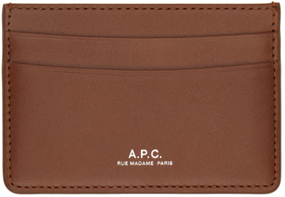 A.p.c. Navy Andre Card Holder In Brown