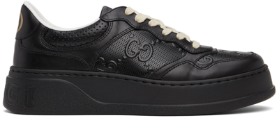 Gucci 【欧洲直购】古驰21新款男士黑色皮革gg压纹运动鞋(英码)6695821xl101000 In Black