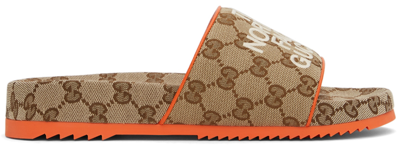 Gucci The North Face Sideline Logo-embroidered Monogrammed Canvas Slides In Orange