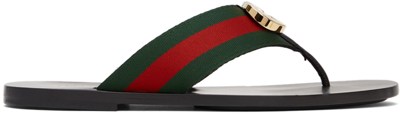 Gucci Red & Green Kika Thong Sandals In 8476 V.r.v/nero