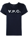 Apc Logo Print Organic Cotton T-shirt In Dark Navy