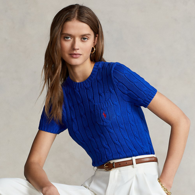 Polo Ralph Lauren Cable knit Short sleeve Sweater In Rugby Royal ModeSens