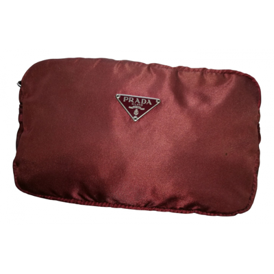 Pre-owned Prada Tessuto Cloth Clutch Bag In Burgundy
