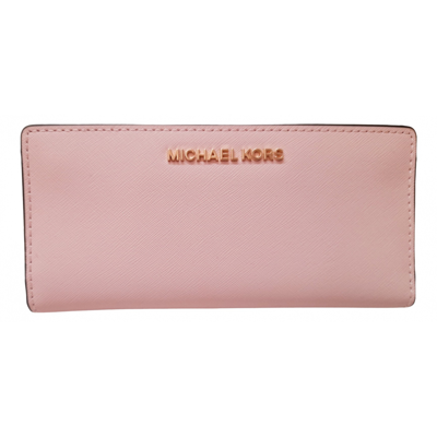 Pre-owned Michael Kors Jet Set Leather Wallet In Pink