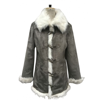 Pre-owned Balmain Faux Fur Dufflecoat In Grey