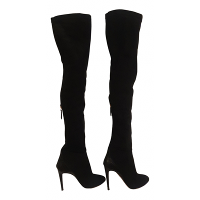 Pre-owned Aquazzura Leather Boots In Black
