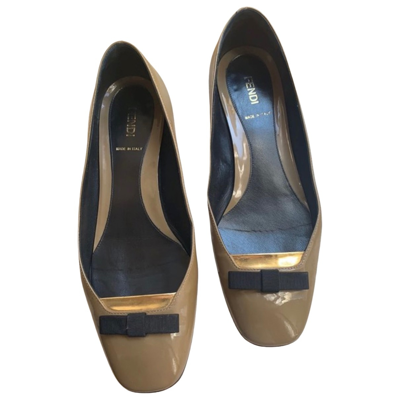 Pre-owned Fendi Leather Ballet Flats In Khaki