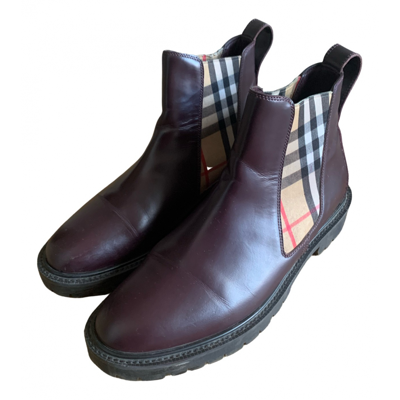 Pre-owned Burberry Leather Ankle Boots In Burgundy