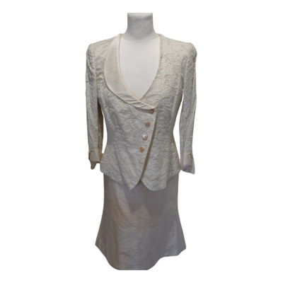 Pre-owned Armani Collezioni Silk Skirt Suit In Ecru