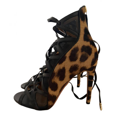 Pre-owned Aquazzura Pony-style Calfskin Sandals In Brown