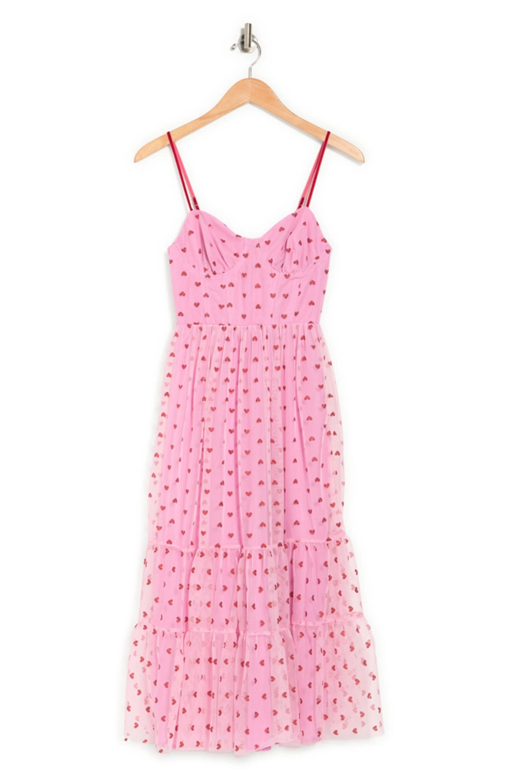 Betsey Johnson Metallic Heart Print Mesh Midi Dress In Pale Pink | ModeSens