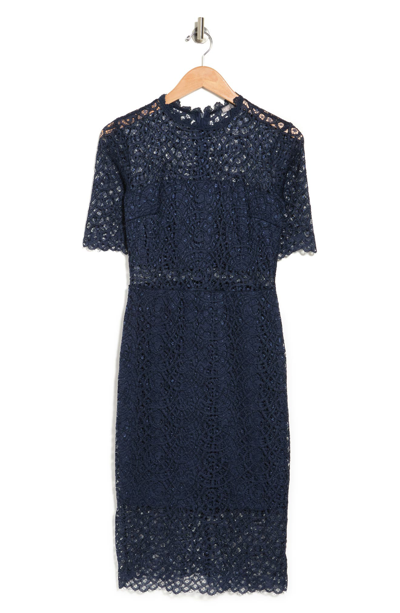 By Design Lace Sheer Panel Knee Length Dress In Navy Blazer