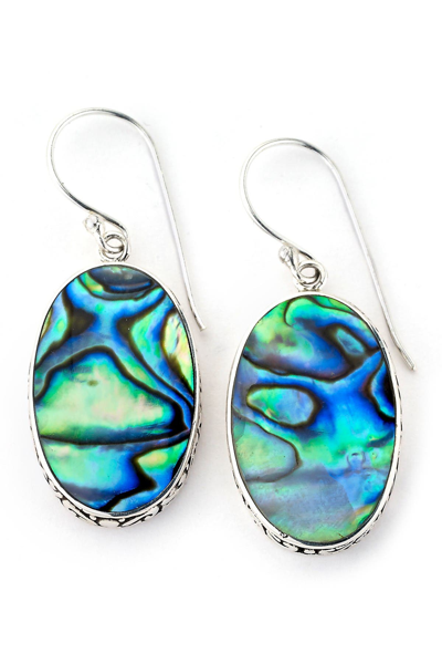 Samuel B. Sterling Silver Oval-cut Abalone Drop Earrings In Silver Blue Purple Green