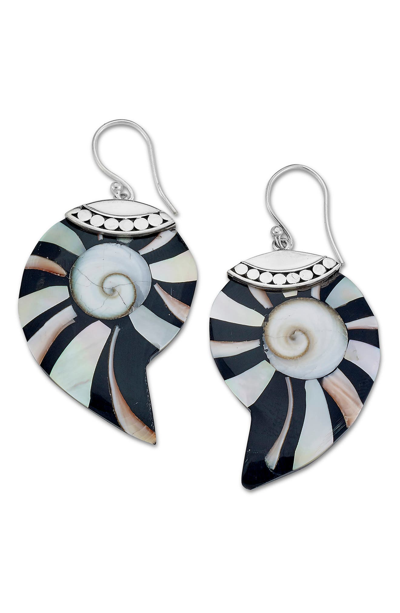 Samuel B. Sterling Silver Black & White Mother-of-pearl Nautilus Shell Drop Earrings In Black And White