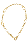 ADORNIA WATER RESISTANT 14K YELLOW GOLD PLATED STAINLESS STEEL MIXED LINK CHAIN TOGGLE NECKLACE