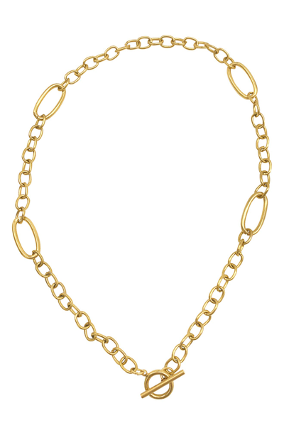 Adornia Water Resistant 14k Yellow Gold Plated Stainless Steel Mixed Link Chain Toggle Necklace