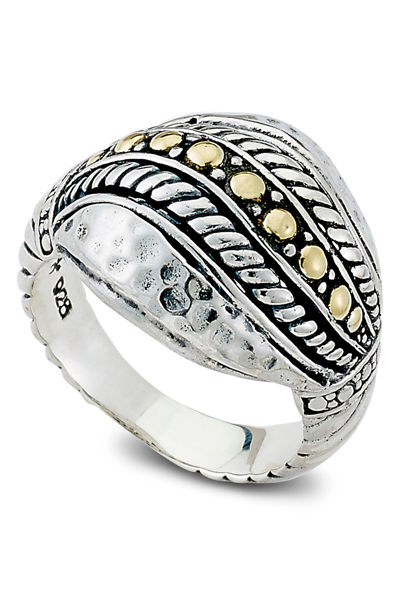Samuel B. 18k Yellow Gold & Sterling Silver Twist Filigree Hammered Dome Ring In Silver And Gold