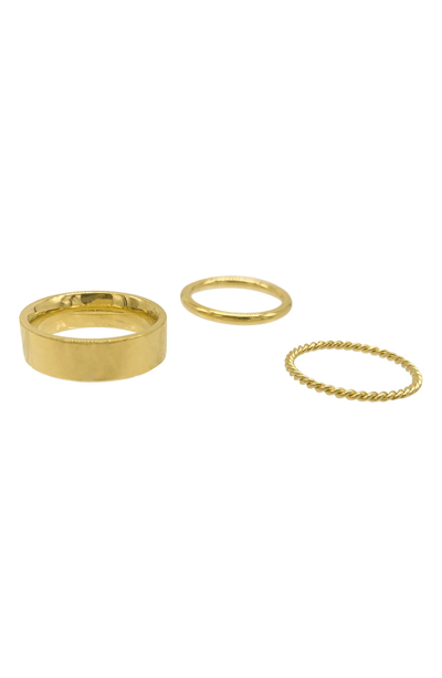 Adornia 14k Yellow Gold Plated Stainless Steel Mixed Band Stackable Ring Set