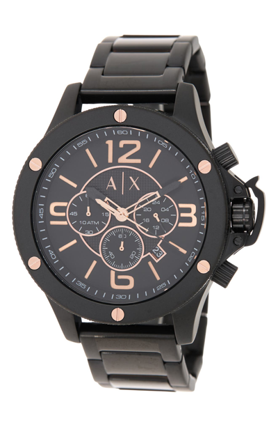 A I X Armani Exchange Wellworn Bracelet Watch, 48mm In Black/ Rose Gold