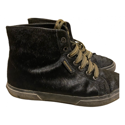 Pre-owned Superga Faux Fur Ankle Boots In Black