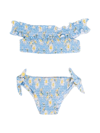 MONNALISA BLUE SWIMSUIT WITH FLOREAL PRINT