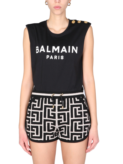 Balmain Black Logo Print Sleeveless