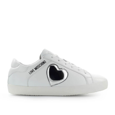 Love Moschino White Sneaker With Silver Heart