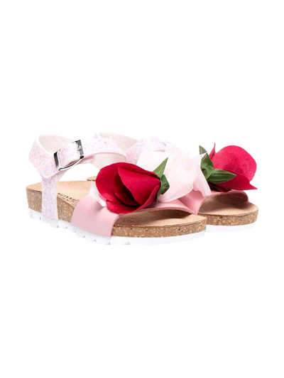 Monnalisa Kids' Pink Sandal With Flower Application