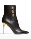 Balmain Women's Pointed Toe Logo Accent High Heel Ankle Booties In Black