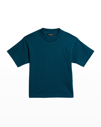 Balenciaga Petroleum Green T-shirt For Kids With Logo In Blue